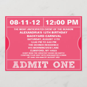 Invitación El rosa admite a una fiesta de cumpleaños de la