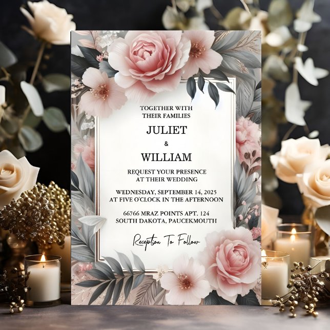 Invitación El Rosa Boda del Seda Pink Boho Peony Garden (Subido por el creador)