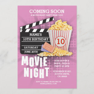 Invitación El rosa de la fiesta de cumpleaños del cine de la