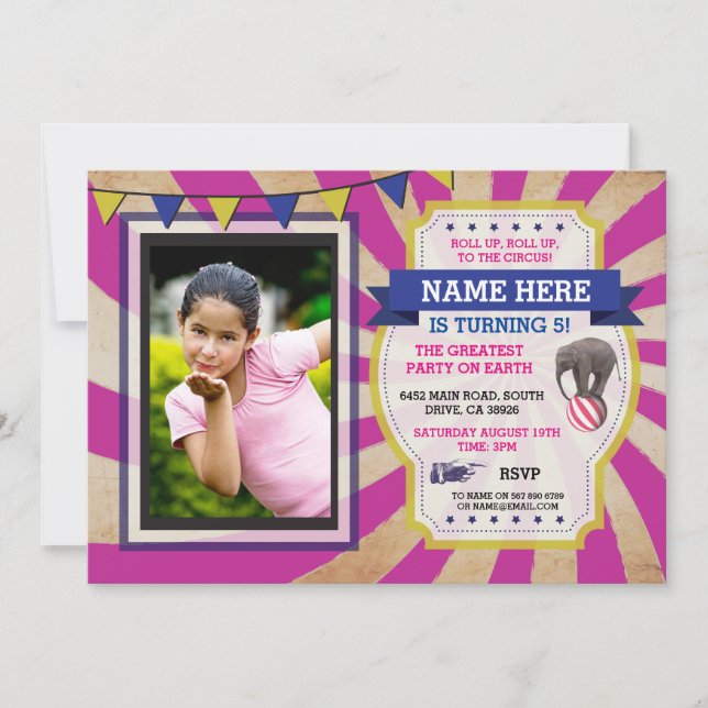 Invitación El rosa de la foto de la fiesta de cumpleaños del (Anverso)