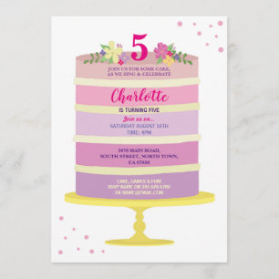 Invitación El rosa de la torta de la fiesta de cumpleaños