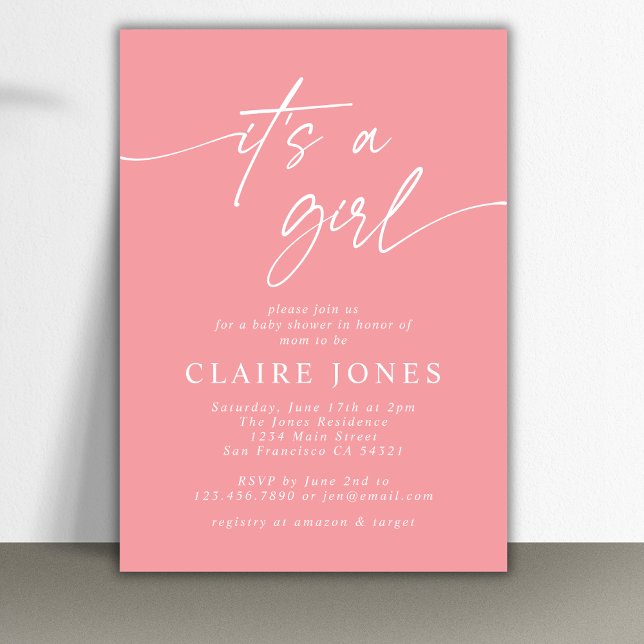 Invitación El rosa elegante moderno es un guión Chica Baby Sh (Subido por el creador)