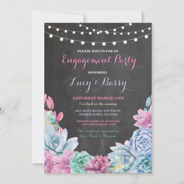 Invitación El rosa floral de la pizarra del fiesta de (Anverso)
