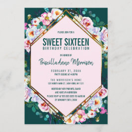 Invitación El rosa florece el dulce esmeralda 16 del jade del