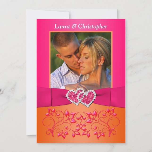 Invitación El rosa, FOTO unida floral anaranjada de los (Anverso)