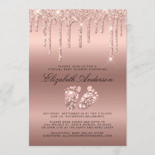 Invitación El Rosa Gold Purpurina mejora Baby Shower virtual