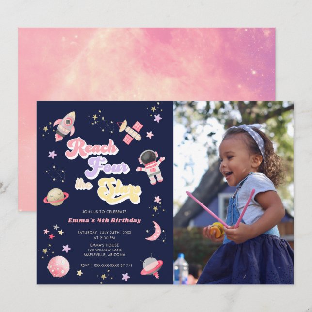 Invitación El rosa llega a las cuatro estrellas en cuarto cum (Anverso / Reverso)