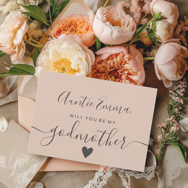 Invitación El rosa negro moderno sea mi bautismo de madrina (Modern blush pink be my godmother baptism invitation)