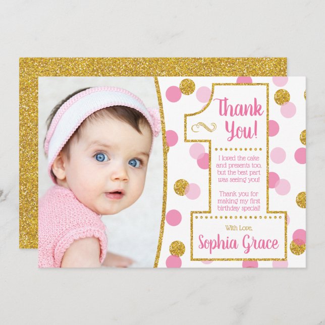 Invitación El rosa y cumpleaños del oro el primer le (Anverso / Reverso)