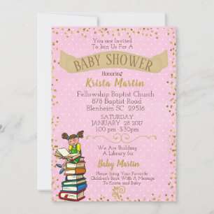 Invitación El rosa y el oro traen un Baby Shower al libro