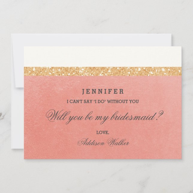 Invitación El rosa y el purpurina de oro el | usted será mi (Anverso)