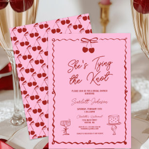 Invitación El rosa y el rojo atan la ducha de cerezas de Knot