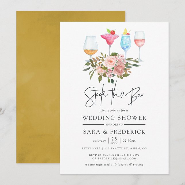 Invitación El Rubor floral y el Gold Stock el bar (Anverso / Reverso)