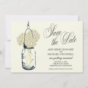 Invitación El ruso Mason Jar Hydrangrea salva la fecha