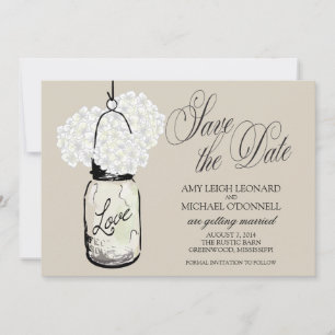 Invitación El ruso Mason Jar Hydrangrea salva la fecha
