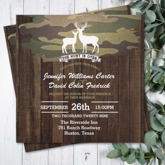 Invitación El Rústico Oeste De La Caza Se Ha Terminado Con El (Rustic Western The Hunt Is Over Camouflage Wedding Invitation)