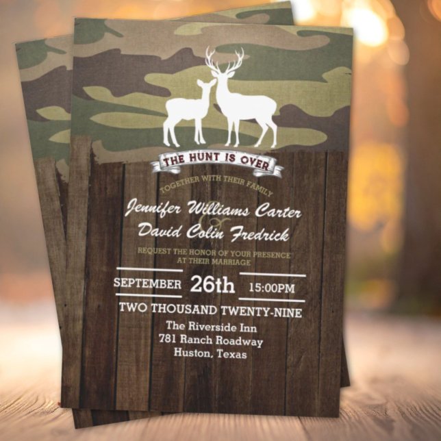 Invitación El Rústico Oeste De La Caza Se Ha Terminado Con El (Rustic Western The Hunt Is Over Camouflage deer Wedding Invitation)