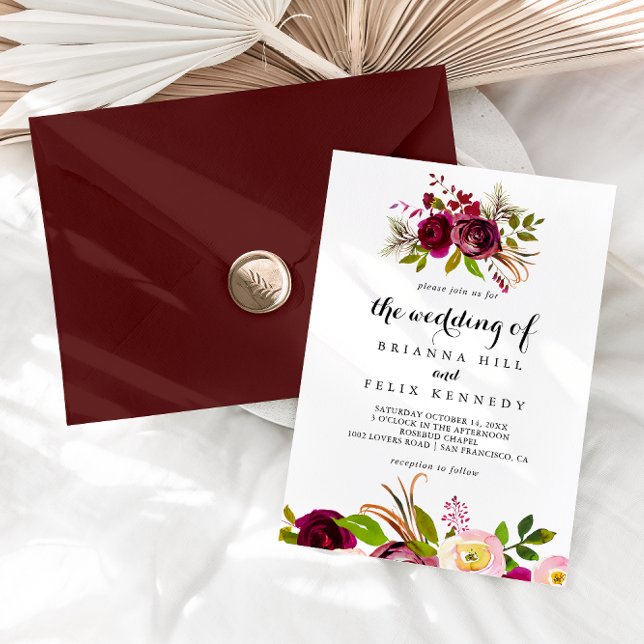 Invitación El Rústico Rubor Burgundy Floral Al Boda De (Subido por el creador)