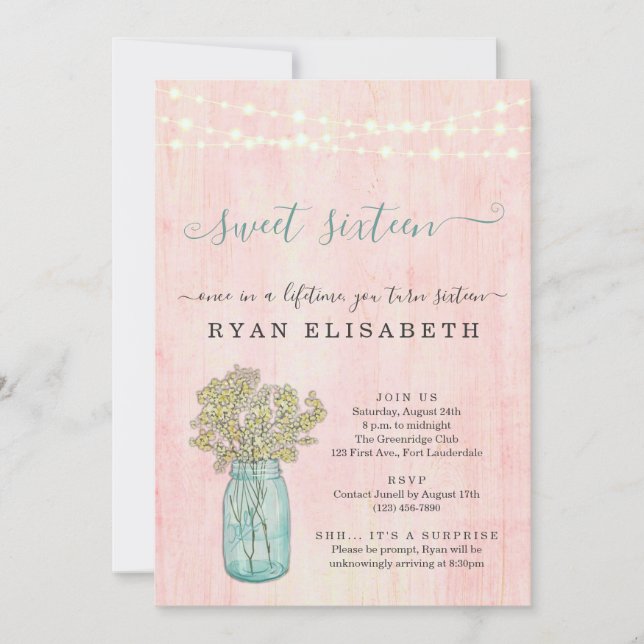 Invitación El Rústico Shabby Chic Surprise Dulce Fiestas En (Anverso)