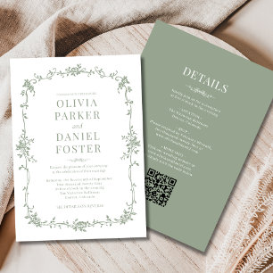 Invitación El sabio francés verde victoriano en un solo Boda
