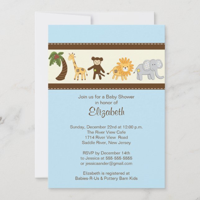 Invitación El Safari Animal Boy Baby Shower (Anverso)
