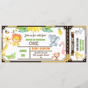 Invitación El Safari Boy es el primer billete de cumpleaños d