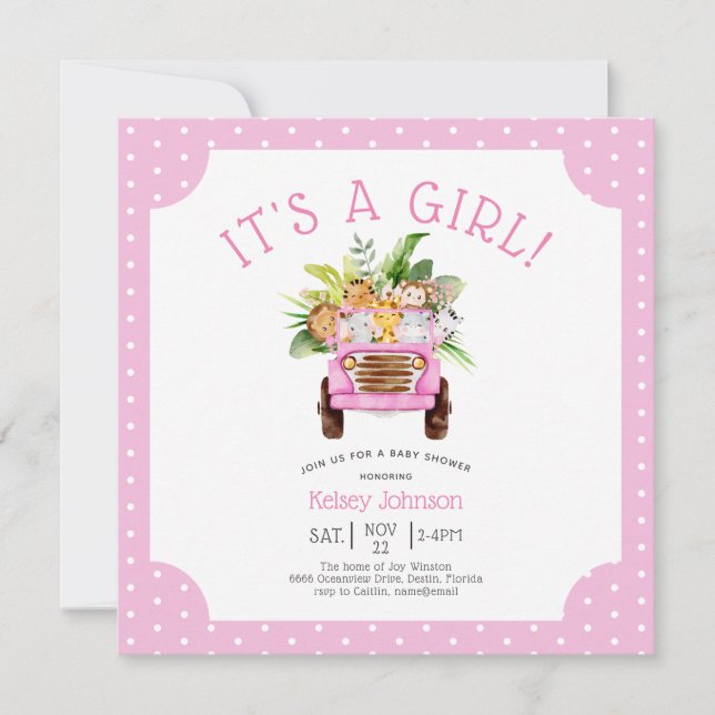 Invitación El Safari de la jungla divertida es un Baby Shower (Anverso)
