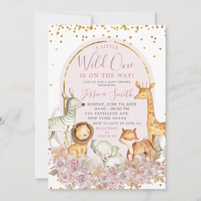 Invitación El Safari Floral Rosa Boho Salvaje Un Baby Shower (Anverso)