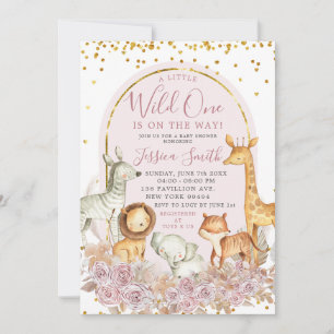 Invitación El Safari Floral Rosa Boho Salvaje Un Baby Shower