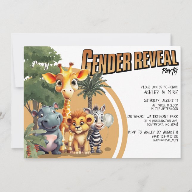 Invitación El Safari moderno cuta a los animales del bebé rev (Anverso)