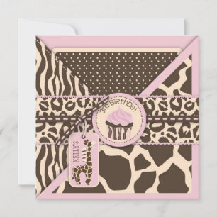 Invitación El Safari Rosa Giraffe y el Pastel Tercer Cumpleañ