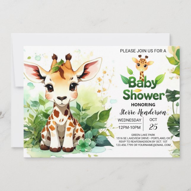 Invitación El salvaje Safari Giraffe Baby Shower (Anverso)