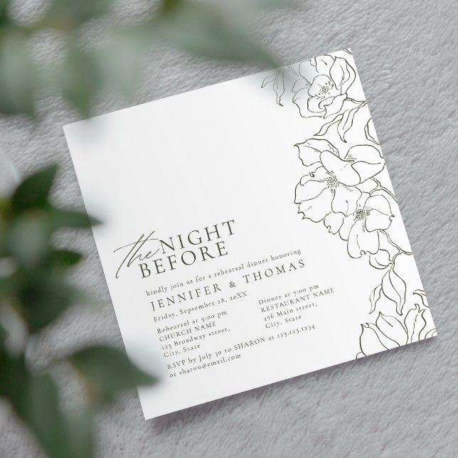 Invitación El salvia floral verde la noche anterior al ensayo (Elegant hand drawn floral sage green rehearsal dinner invitations)