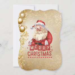 Invitación El Santa Rojo en el fondo de Navidad Dorada