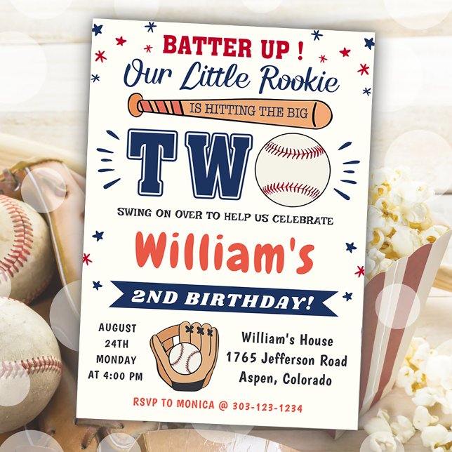 Invitación El segundo Fiesta de cumpleaños del béisbol se agi (Subido por el creador)