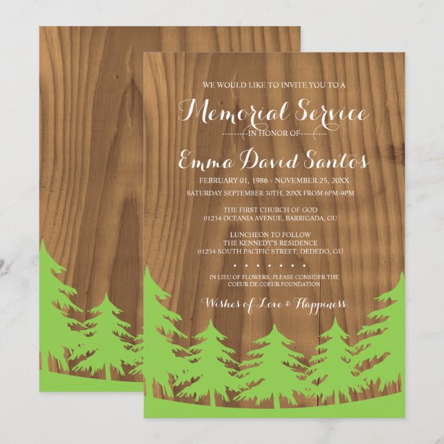 Invitación El servicio conmemorativo de los bosques verdes in (Anverso / Reverso)