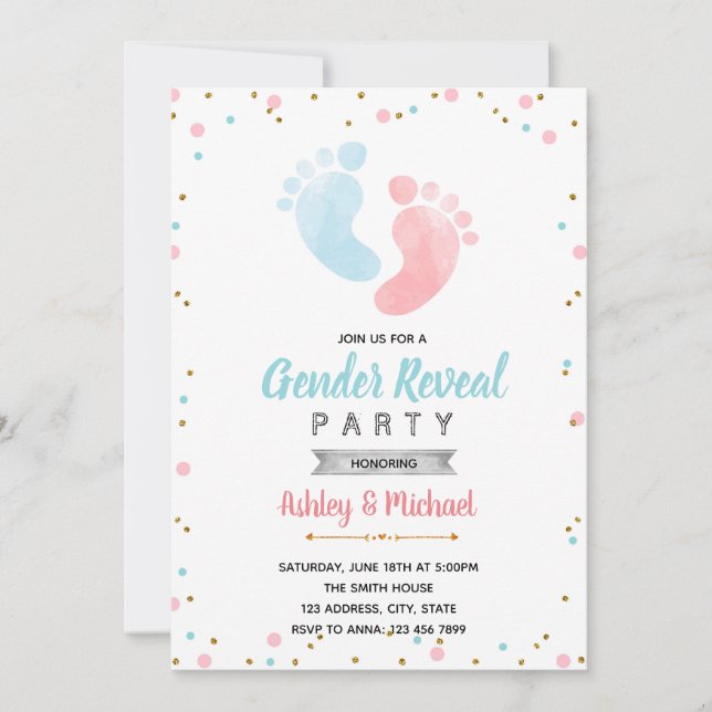 Invitación El sexo de la huella del bebé revela fiesta (Anverso)