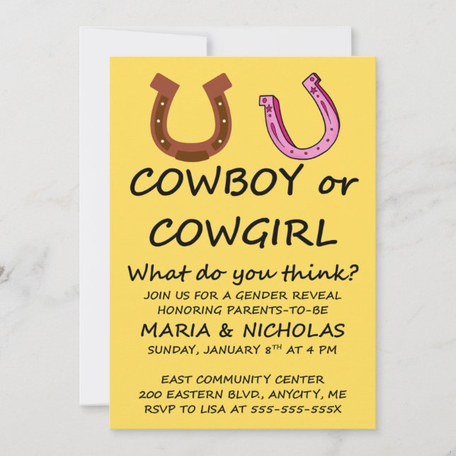 Invitación El sexo de vaqueros o vacas revela fiesta (Anverso)