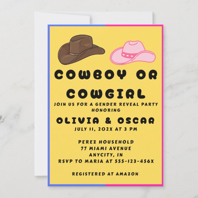 Invitación El sexo de vaqueros o vacas revela fiesta (Anverso)