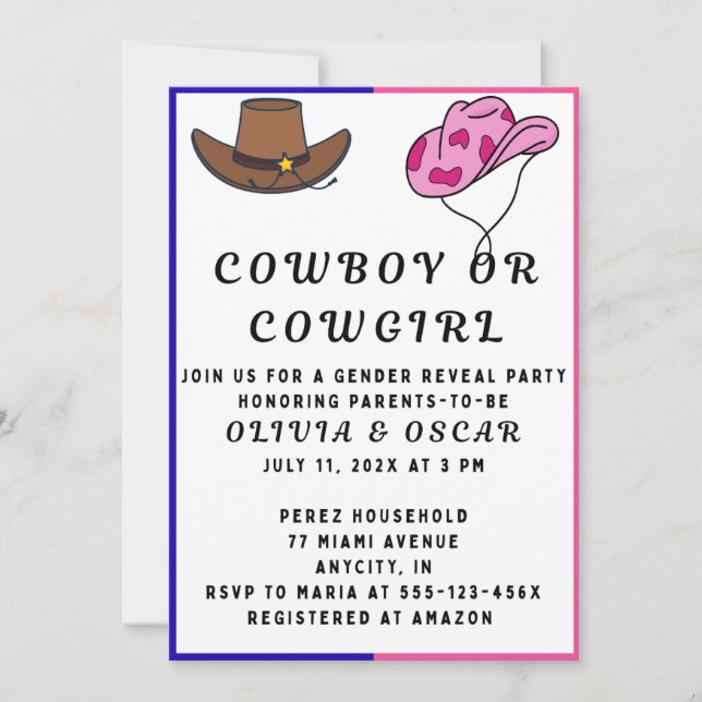 Invitación El sexo de vaqueros o vacas revela fiesta (Anverso)