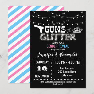 Invitación El sexo del bebé revela armas o Purpurina