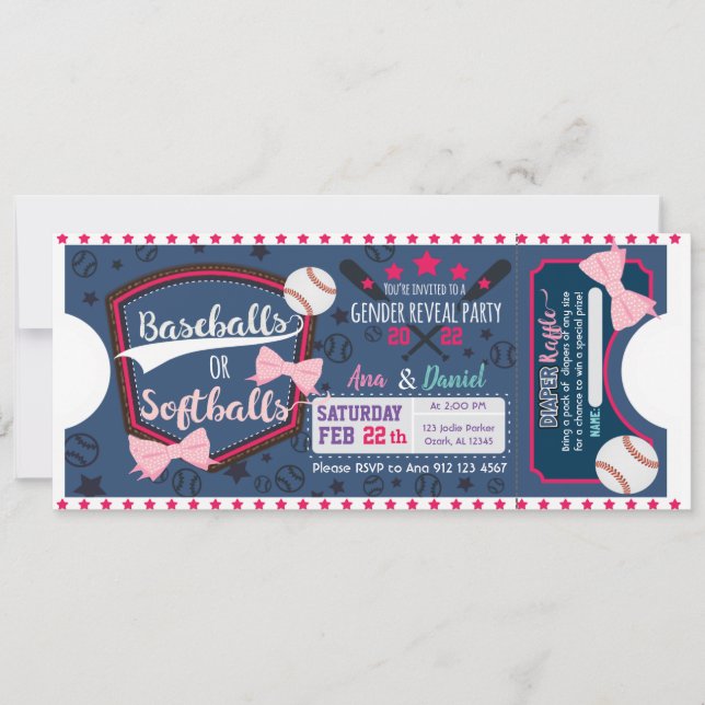 Invitación El sexo del bebé revela Baseballs o softbol (Anverso)