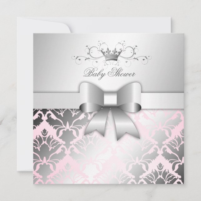 Invitación El Shimmer del Damasco 311 dobla Baby Shower rosa  (Anverso)