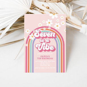 Invitación El siete arco iris retro es un sétimo cumpleaños d