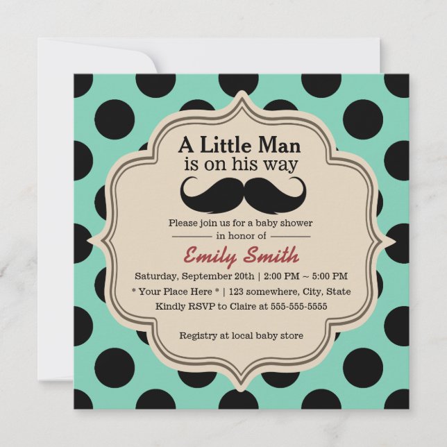 Invitación El simple polka pone el bigote en el pequeño hombr (Anverso)