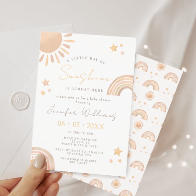 Invitación El Sol Boho y el Arcoiris Sunshine Baby Shower (Subido por el creador)