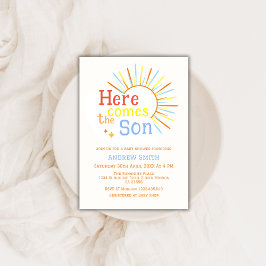 Invitación El Sol Retro Aquí Viene El Baby Shower Del Hijo