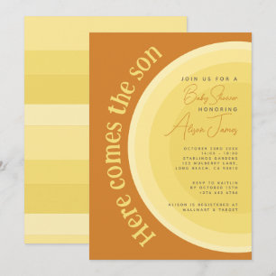 Invitación El sol retro llega al Baby Shower del hijo