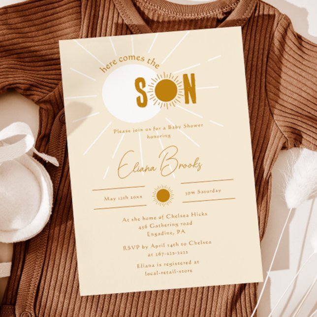 Invitación El Sol Rústico Aquí Viene El Baby Shower Del Hijo (Subido por el creador)