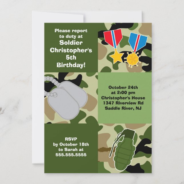 Invitación El soldado del camuflaje del ejército embroma a la (Anverso)